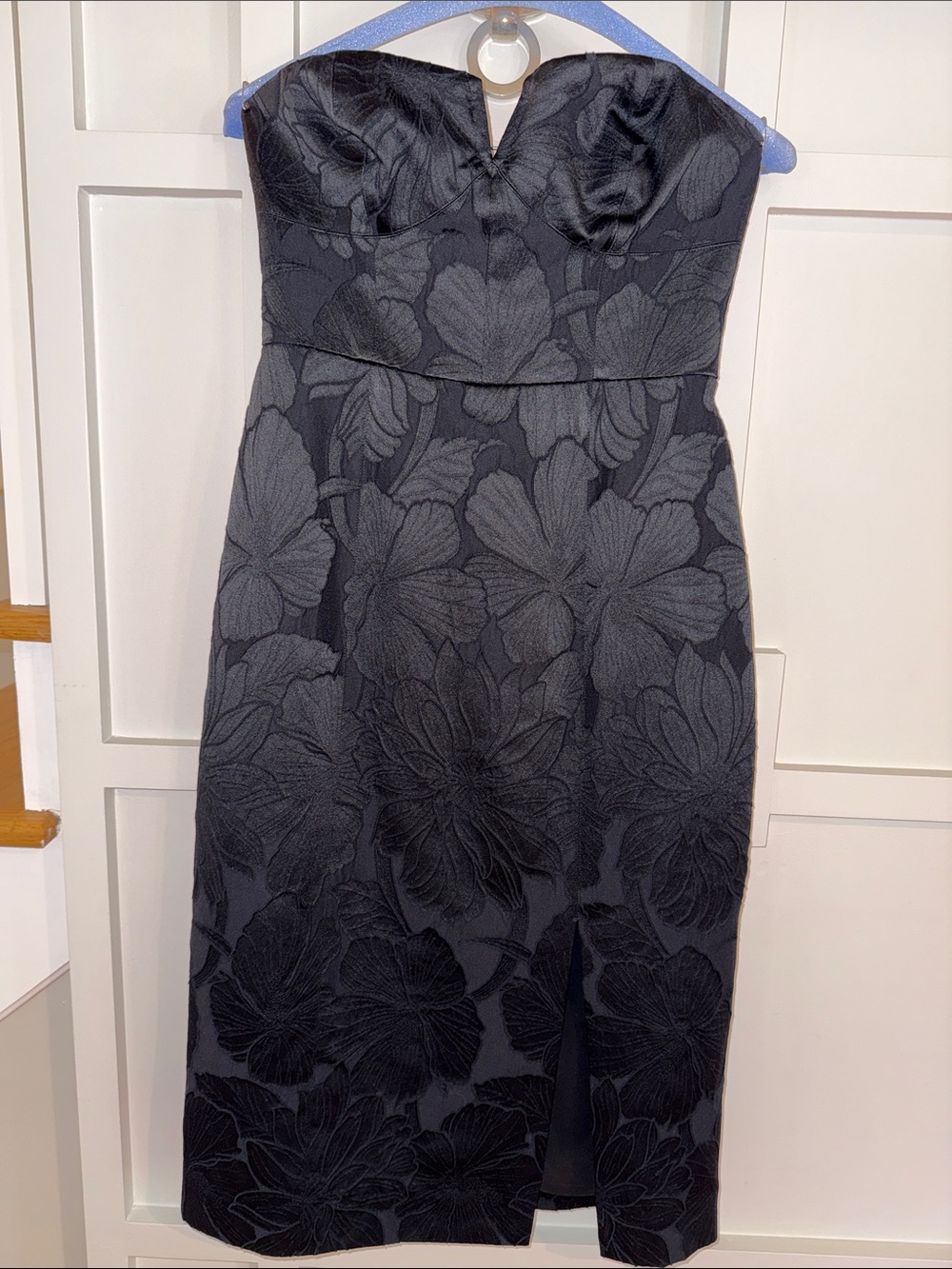 J.Crew Collection Leaflet Jacquard Strapless Sheath Dress, Black Floral Brocade